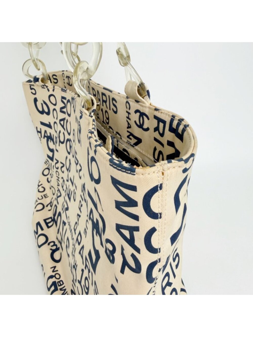 Chanel Logo Mania Typography Tote Canvas Ivory Vintage - Picture 8 of 16